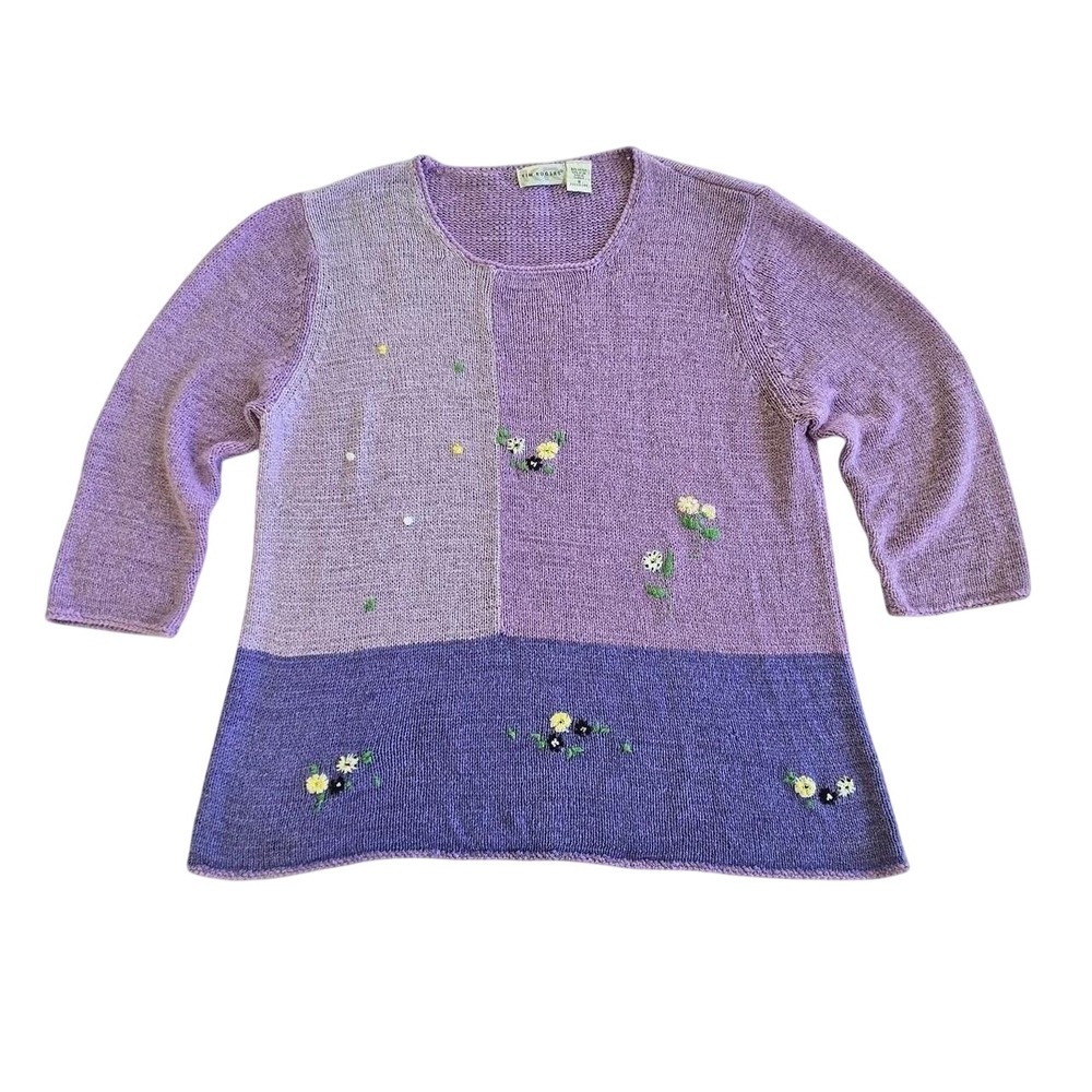 VTG cottage grannycore plus size purple monochrome embordered knit sweater / 1X